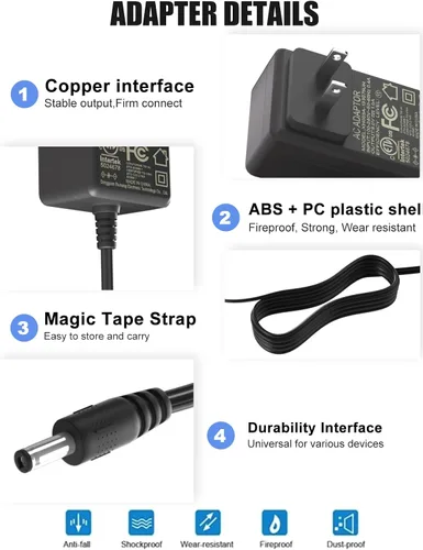Miniatura 5 de SOLICE Adaptador de carga de 9,5 V para teclado Casio Cargador de piano compatible con Casio Piano ADE95100LU fuente de alimentación LK-135 WK-225