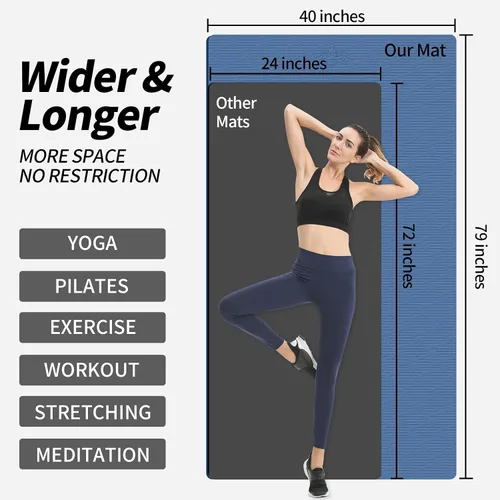 Miniatura 2 de Hatha Yoga Esterilla de Yoga Extra Larga de TPE 79" x 40" x 1/2" de Grosor Esterilla de Ejercicio Antideslizante para Uso en Gimnasio en Casa, Yoga