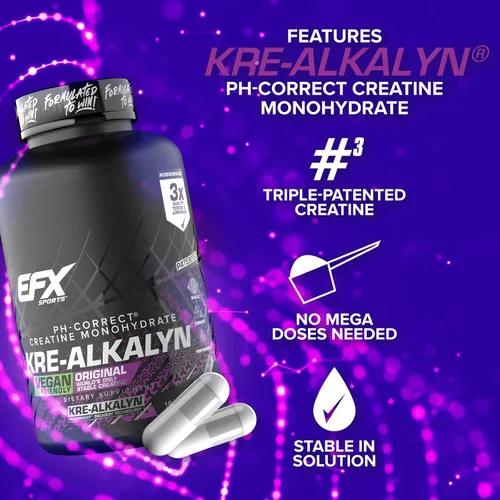 Miniatura 4 de EFX Sports Kre-Alkalyn EFX Suplemento de píldora de monohidrato de creatina con pH correcto, apto para veganos, fuerza y crecimiento muscular, 90