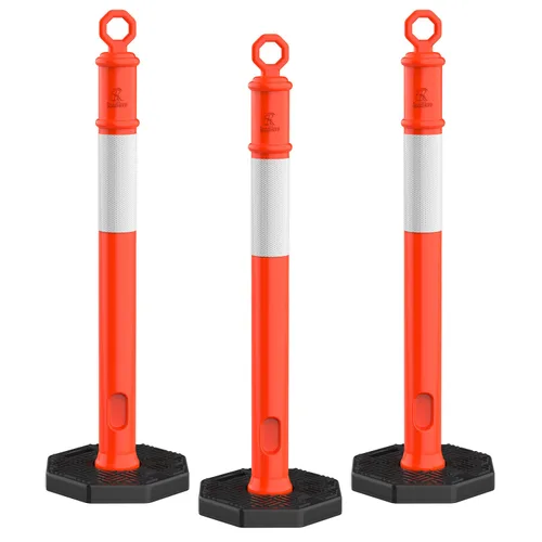 Miniatura 13 de RoadHero Juego de 6 postes delineadores de 45 pulgadas con base, postes delineadores de tráfico naranja con conos y cuellos reflectantes
