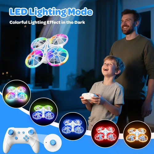 Miniatura 2 de Mini drones para niños principiantes, con luces LED y 2 baterías, cuadricóptero RC con control remoto con retención de altitud y giros 3D, Azul