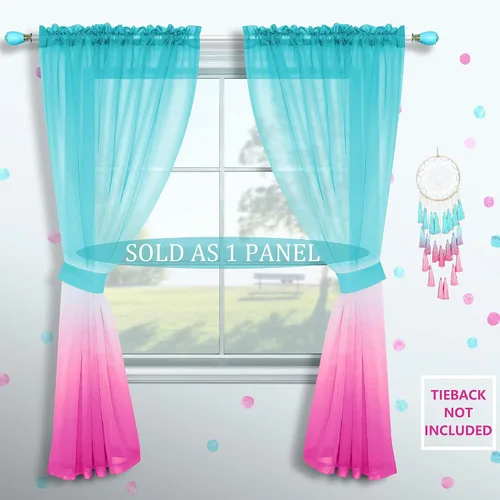 Miniatura 2 de Cortinas rosas y verdes para decoración de dormitorio de sirena, juego de 1 panel transparente, con bolsillo para barra, cortinas de sirena