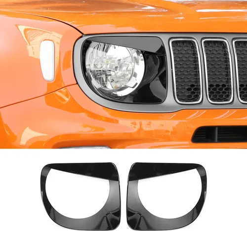 CheroCar Cubierta para faro delantero, biseles de faros delanteros, anillo para Jeep Renegade 2019-2024, color negro