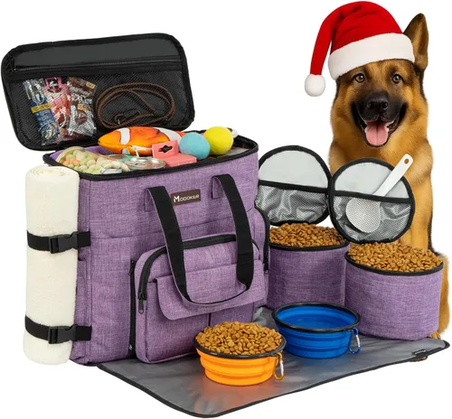 Miniatura 13 de Modoker Bolsa de comida para perros, juego de viaje aprobado por aerolíneas, organizador portátil de accesorios de pañales con 2 contenedores de Rosa