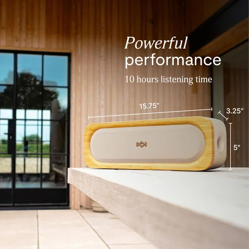 Miniatura 9 de House of Marley Get Together 3 bocina Bluetooth, 10 horas de reproducción, carga rápida USB-C, modos de sonido EQ, luz LED ambiental, rango Crema
