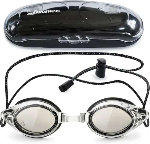 Gafas de natación de carreras antivaho con correa elástica, estuche rígido y gafas de natación adicionales, paño de limpieza de microfibra Gris