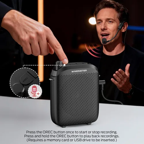 Miniatura 4 de Monster Amplificador de voz Phonic 20, amplificador de voz portátil de 15 W para profesores, altavoz Bluetooth 6.0 PA con micrófono con cable