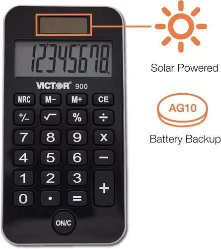 Miniatura 4 de Victor Calculadora de función estándar 900 de 8 dígitos con cubierta protectora dura, pantalla LCD solar y de batería, calculadora de bolsillo