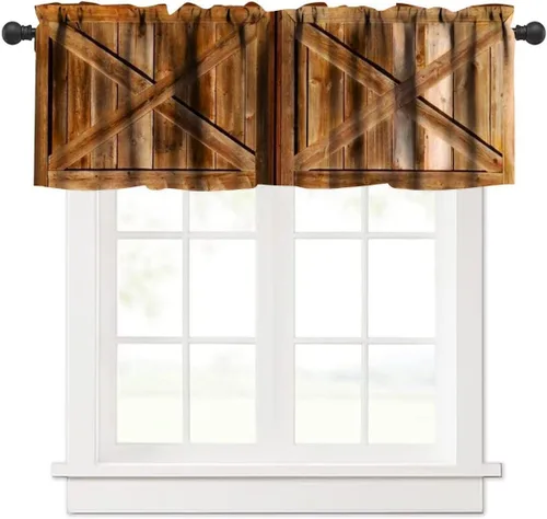 Miniatura 11 de Cenefa de piel de vaca blanca y negra, con estampado de animales de granja occidental, cortina corta opaca para ventana de granja, cocina