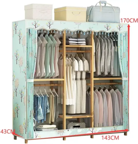 Miniatura 3 de Armoire - Armario de bambú para colgar ropa, armario combinado con riel y almacenamiento para colgar (46.1 x 16.9 x 66.9 in)