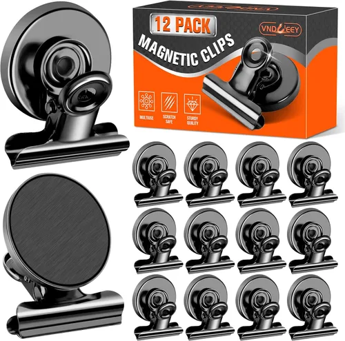Miniatura 7 de VNDUEEY Paquete de 6 imanes para refrigerador, imanes para refrigerador, clips magnéticos negros, imanes para pizarra blanca, clips magnéticos
