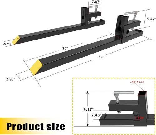 Miniatura 2 de Horquillas para Palés de 43", Horquillas de Cubo de Enganche Rápido para Tractor de Servicio Pesado 2000lbs, Horquillas de Palés con Abrazadera