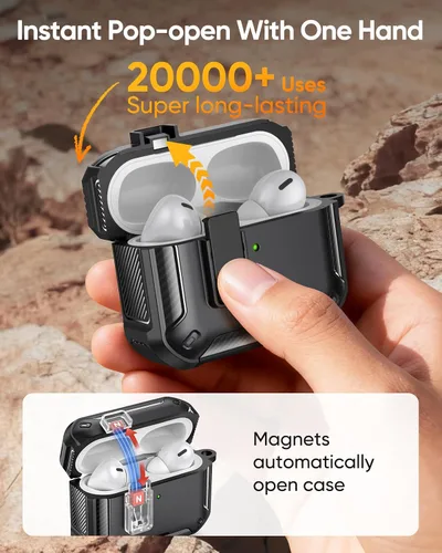 Miniatura 3 de MoKo for AirPods Pro 2 Case with Lock - Compatible with MagSafe, Phone Stand & Auto Pop-up for AirPods Pro 2nd/1st Generation Case, Military-Grade