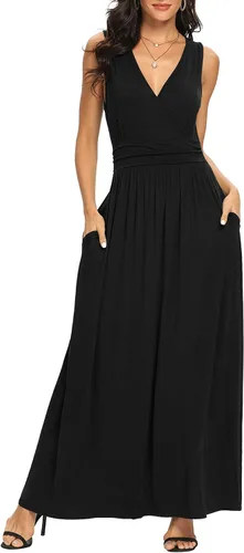 Miniatura 3 de Lilbetter - Vestido largo, simple, sin mangas, escote en V profundo, color liso, suelto, informal, para mujer