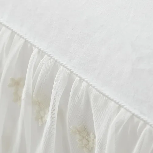 Miniatura 8 de Brandream Falda de cama tamaño queen de lujo con encaje crema y blanco de 18 pulgadas, sábanas románticas para chicas, elegante sábana con faldón