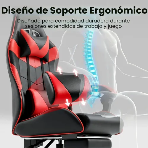 Miniatura 6 de Silla de juegos, silla ergonómica para computadora con reposapiés y soporte lumbar, silla de oficina de altura ajustable con asiento giratorio