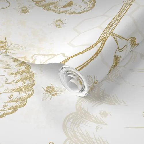 Miniatura 2 de Muestra de papel tapiz extraíble – Colmena de abeja Toile flores amarillas grandes mostaza oro abeja miel papel pintado personalizado pre-pegado por