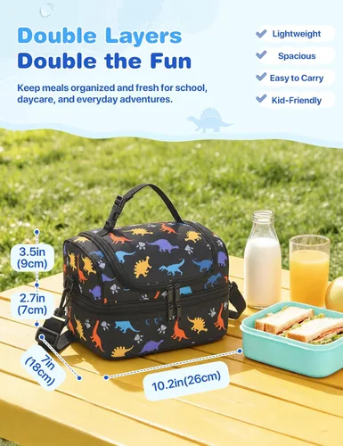 Miniatura 2 de VASCHY - Lonchera para niños, bolsas de almuerzo aisladas de dos compartimentos para niños y niñas con correa para el hombro para la escuela
