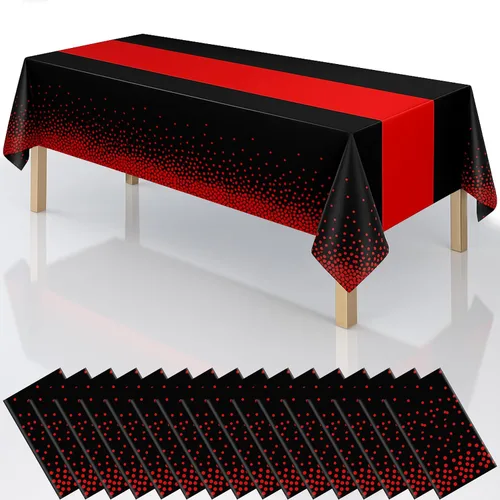 Miniatura 9 de Manteles de plástico desechables 2 en 1 de 54 x 108 pulgadas, mantel rectangular de cocina con lunares negros y azules, para boda, cumpleaños, baby