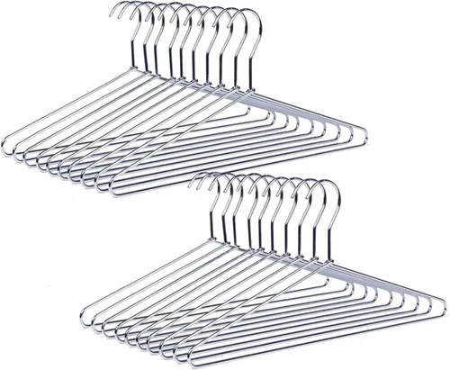 Amber Home Paquete de 20 perchas de metal resistente para camisas, colgador de ropa de acero inoxidable con cromo pulido, colgador de alambre de