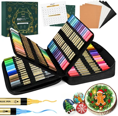 Miniatura 13 de IVSUN Bolígrafos de Pintura Acrílica, 100 Colores Marcadores de Pintura de Doble Punta con Punta Fina y Punta de Pincel para Piedra, Madera, Lienzo