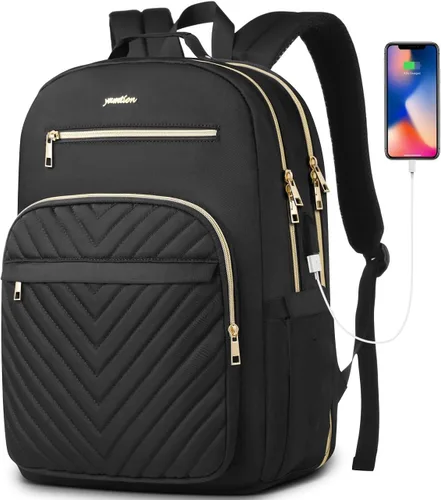 YAMTION Mochila para laptop para mujer, mochila escolar para mujer, mochila USB para negocios, trabajo, oficina, universidad, estudiantes, Negro