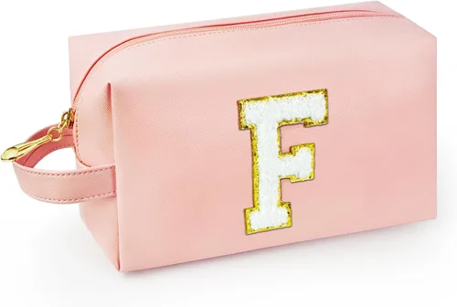 Miniatura 21 de Bolsa de maquillaje personalizada con inicial con asa, bolsa de cosméticos de preparación con bolsillo interior con cremallera, 8, 9, 10, 11, 12