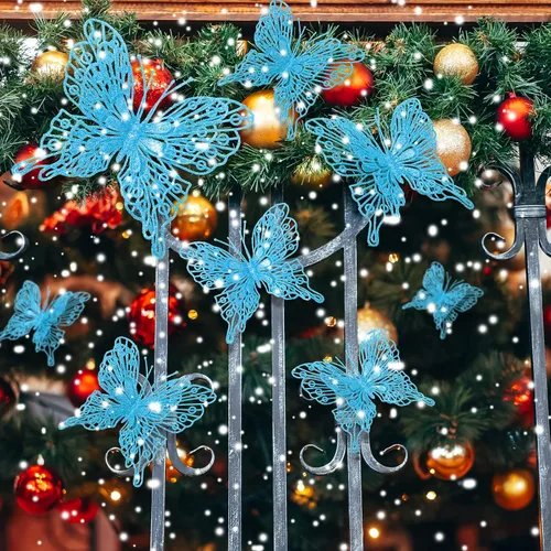 Miniatura 4 de Charniol 36 piezas de 3 tamaños para árbol de Navidad, decoraciones de mariposa hueca con purpurina, adornos colgantes con clips para manualidades
