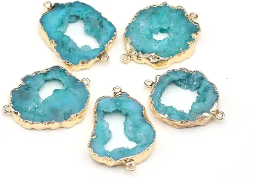 Miniatura 8 de LE SKY Conectores de piedra natural coloridos irregulares druzy geoda ágata borde dorado encanto de enlace de piedra para hacer joyas collar