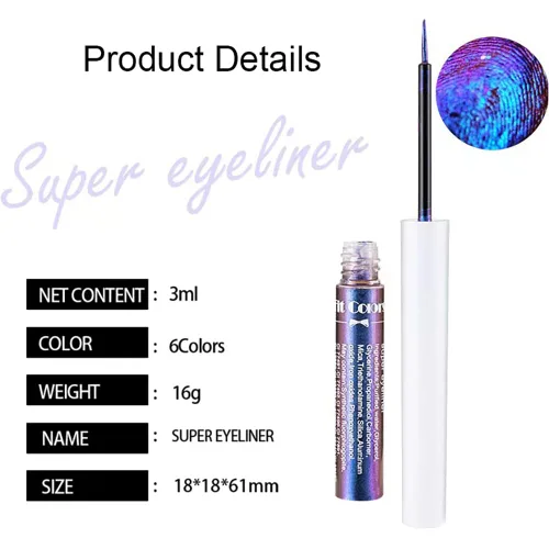 Miniatura 7 de Mysense Delineador de ojos con purpurina líquida Chameleon, delineador líquido satinado metálico, acabado brillante multireflectante, maquillaje