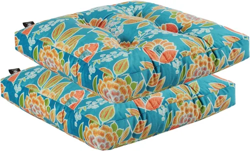 Miniatura 16 de Paquete de 2 cojines de mimbre para asiento de patio para exteriores e interiores con lazos, cojín para silla de comedor, 17 x 17 pulgadas