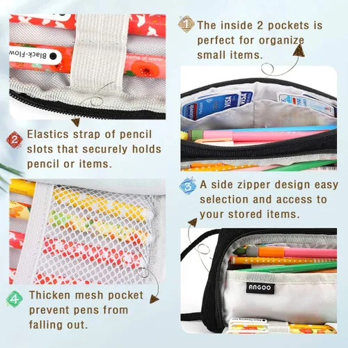 Miniatura 4 de iSuperb Estuche de gran capacidad para lápices, bolsa de pana grande, bolsa portátil para bolígrafos con cremallera, organizador de maquillaje