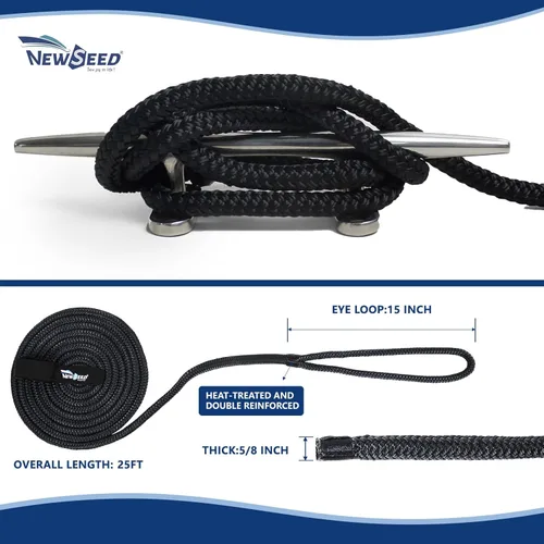 Miniatura 2 de MALZE-NEWSEED Líneas de Amarre Paquete de 2 de 5/8" x 25' Cuerda de Barco de Nailon Trenzado Doble con Ojales de 15", Líneas de Amarre de Grado