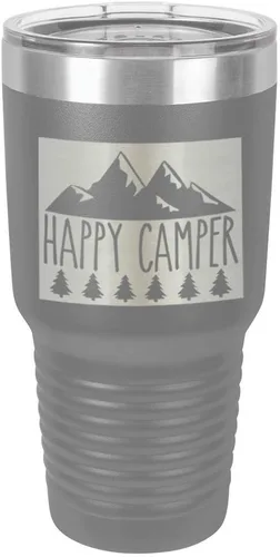 Miniatura 12 de Taza de viaje de acero con recubrimiento de polvo grabado con láser, con grabado de 30 oz de HAPPY CAMPER 3 grabado en polvo, sin BPA, para mantener