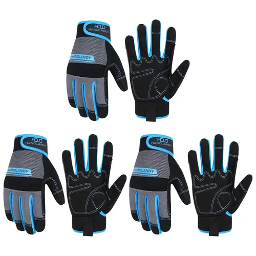 Miniatura 8 de Handlandy - Guantes de trabajo para hombre y mujer, para mecánicos, de seguridad, de uso general, aptos para pantalla táctil, guantes de trabajo