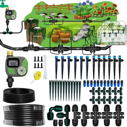 Miniatura 13 de Kit de riego por goteo Sistema de riego automático con temporizador de agua de 64 pies con tubo de 1/4 y 12 boquillas de riego de lluvia en 4