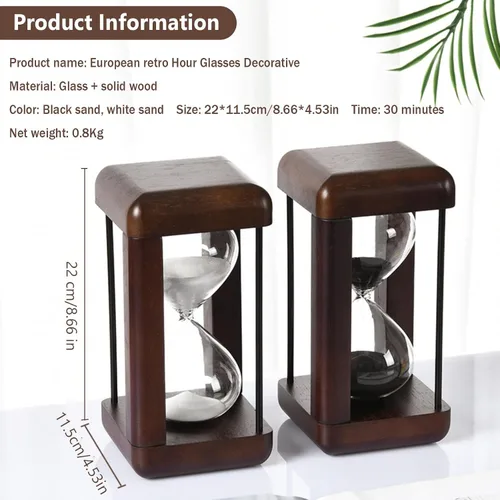 Miniatura 7 de Temporizador de arena, reloj de arena de 30 minutos, reloj de arena decorativo grande de madera maciza, cristal de hora con arena, utilizado