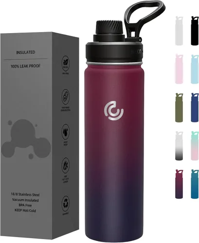 Miniatura 31 de Botella de agua deportiva de 40 onzas, botella de agua aislada con asa, acero inoxidable, simple y moderna, adecuada para viajes, escuela, niño
