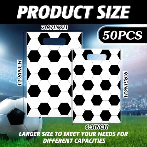 Miniatura 2 de Sinmoe 50 bolsas de golosinas de fútbol de 7.9 x 11.8 pulgadas, bolsas de plástico para regalos de fiesta, bolsas de regalo temáticas deportivas