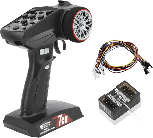 Transmisor RC de 7 canales con receptor, sistema de control de luz integrado y juego de 12 luces LED, control remoto de radio de 2.4 GHz para auto a