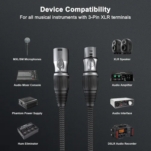 Miniatura 7 de GeoHN.G Cable de micrófono XLR de 16.4 pies/16.4 ft, cable de micrófono equilibrado de 3 pines XLR macho a hembra, cable de altavoz trenzado