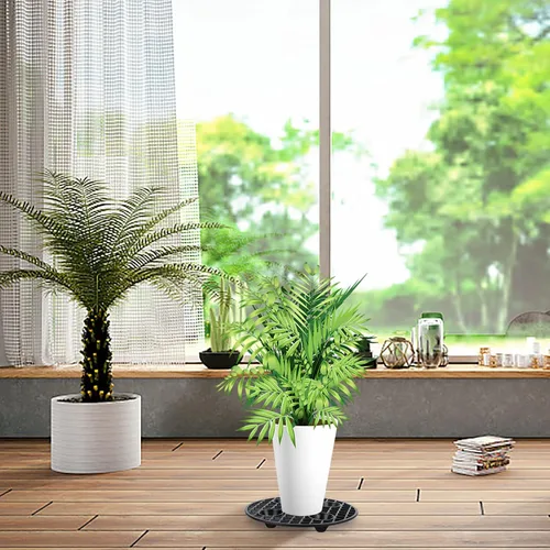 Miniatura 6 de 4 elevadores de macetas, soporte resistente, soporte redondo negro para plantas, elevadores de plástico de 8 pulgadas para interiores y exteriores