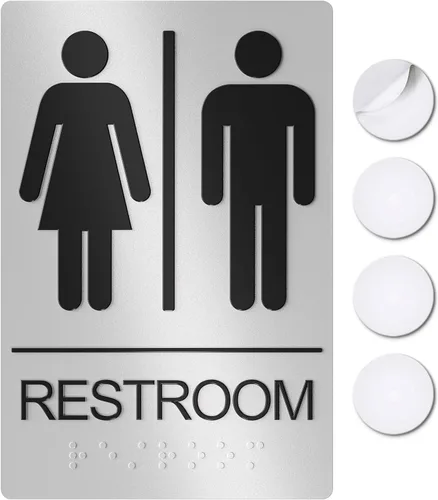Miniatura 20 de ASSURED SIGNS - Letrero de baño para negocios, 9 x 6 pulgadas, 1 paquete Cumple con la ADA, texto elevado con braille, letrero de baño premium