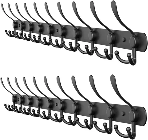Miniatura 11 de Perchero de pared con 5 ganchos triples, acero inoxidable de 16 pulgadas – acabado mate negro, perchero resistente montado en la pared para abrigos