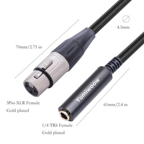 Miniatura 3 de Cable XLR hembra a hembra de 1/4 de pulgada, cable de audio hembra de 3 pines a enchufe de 0.250 in, conector XLR Jack a TS/TRS adaptador de cuarto