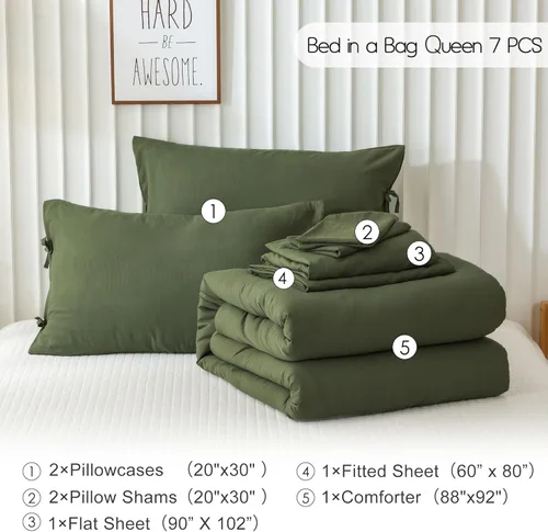 Miniatura 6 de COTTEBED Juego de ropa de cama ultrasuave tamaño Queen con edredón y sábanas - Uso para todas las estaciones, 7 piezas en una bolsa, juego de Verde