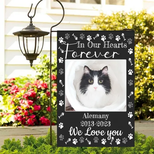 Miniatura 2 de Bandera conmemorativa personalizada, banderas de jardín personalizadas para mascotas y gatos, en memoria amorosa con nombre y foto, fecha para patio
