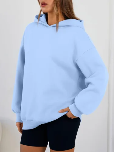 Miniatura 3 de Trendy Queen Sudaderas con capucha de gran tamaño para mujer, cómodas sudaderas de otoño a la moda 2025, trajes casuales de forro polar con bolsillos
