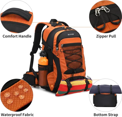 Miniatura 4 de Mochila BOVIP de 40L para senderismo, impermeable, ligera, mochila de día, mochila de viaje, deportes, camping, para hombres y mujeres