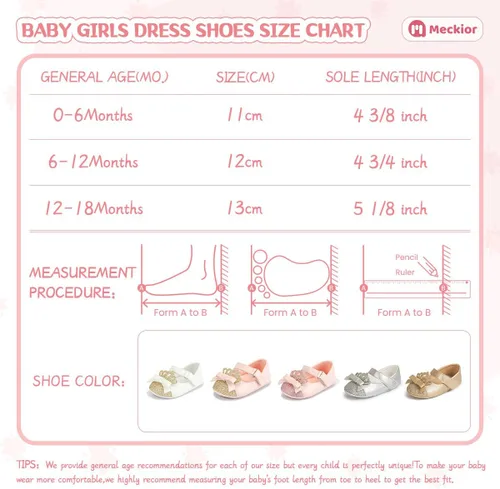Miniatura 6 de Meckior Zapatos deportivos para bebé y niñas, suela suave, con lazo, princesa, vestido de boda, Mary Jane, planos, para recién nacidos, ligeros